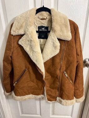 Hollister Brown Faux-Suede Teddy Jacket with Cream Shearling